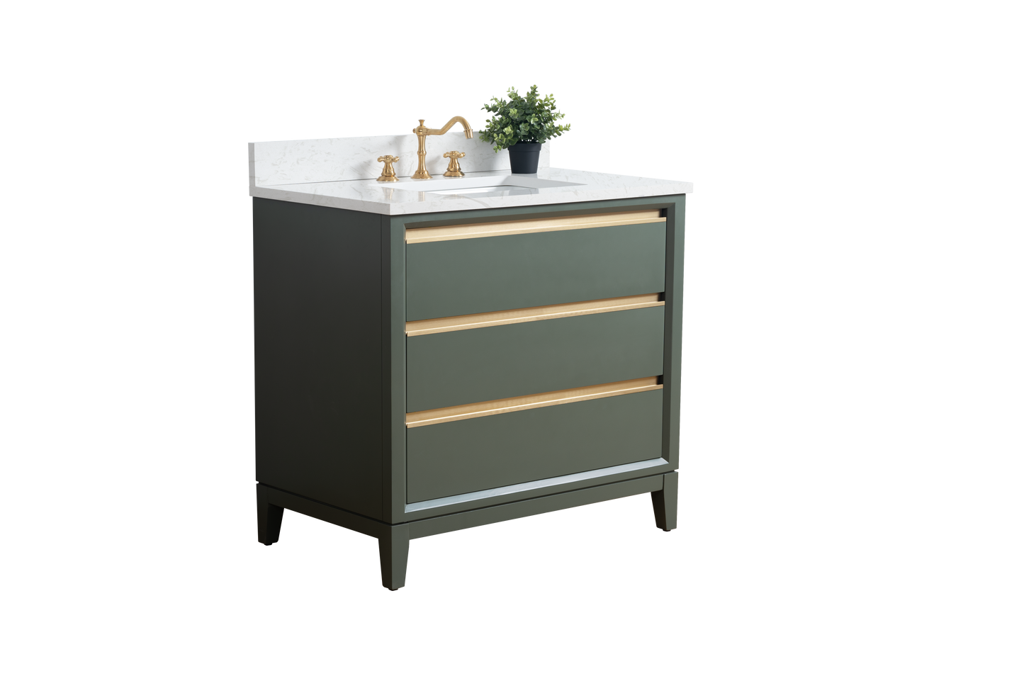 36 Inch Single Sink Bathroom Vanity in Vintage Green with Marble Countertop - Vanity Art VA8036-VG