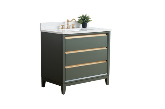 36 Inch Single Sink Bathroom Vanity in Vintage Green with Marble Countertop - Vanity Art VA8036-VG