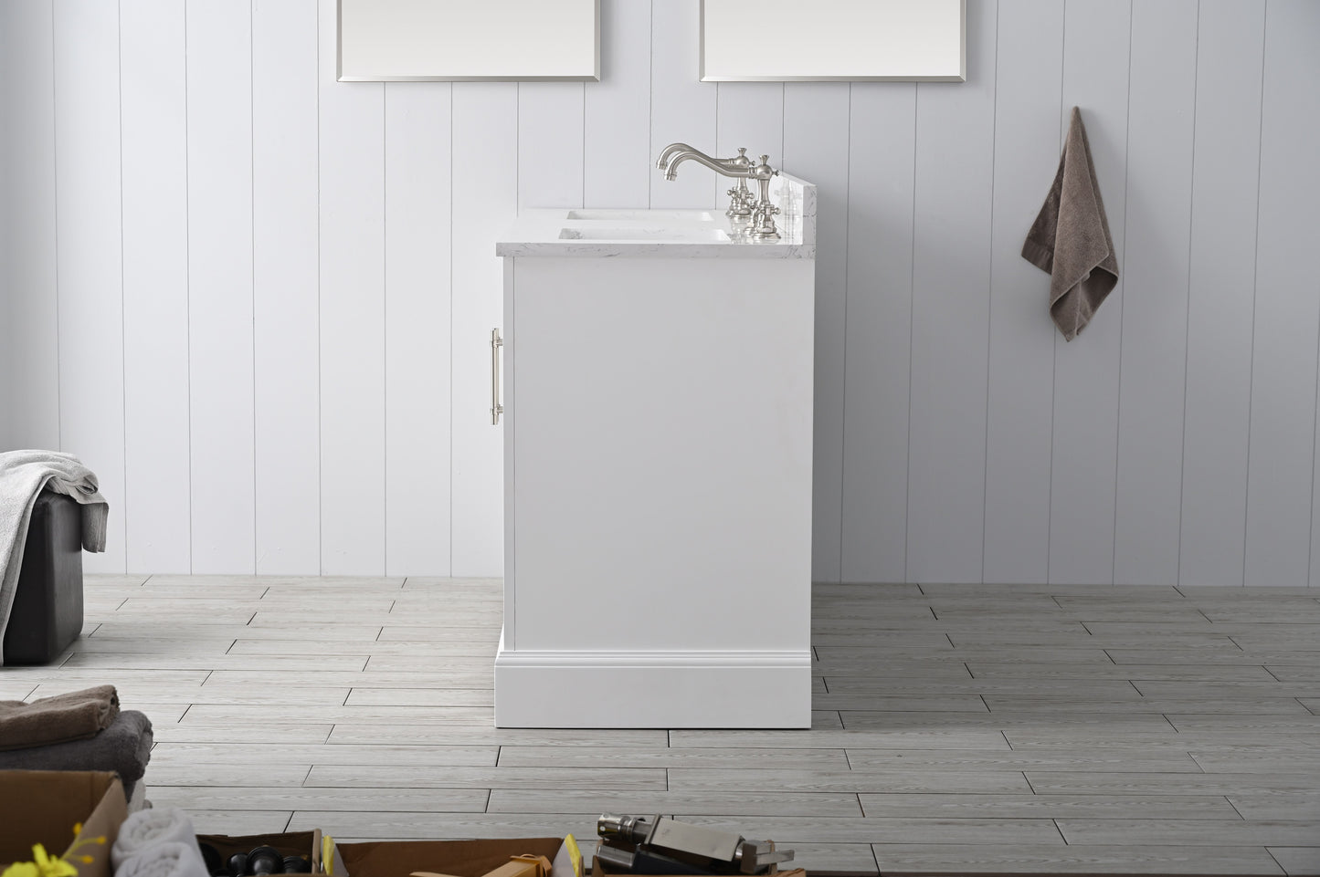 60 Inch Double Sink Bathroom Vanity in White with Marble Countertop & Backsplash - Vanity Art VA5060-DW