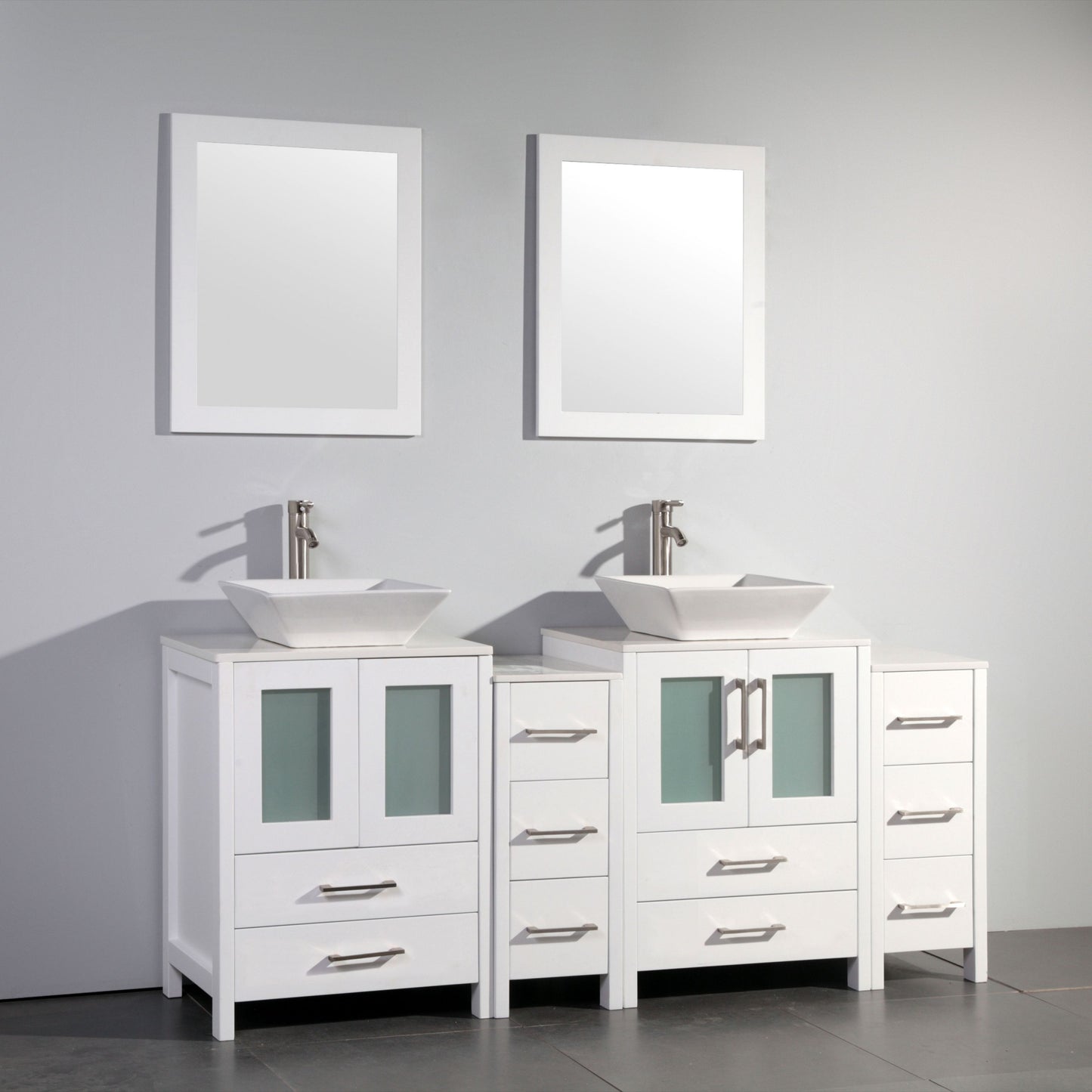 72 Inch Double Sink Bathroom Vanity in White with Marble Countertop - Vanity Art VA3124-72W