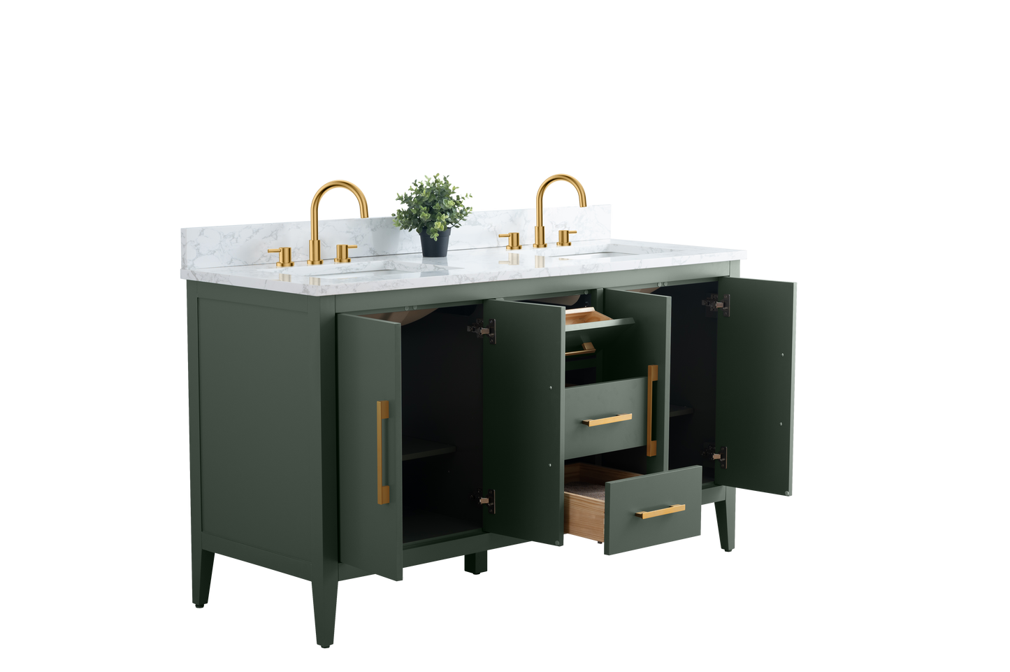 60 Inch Double Sink Bathroom Vanity in Vintage Green with Marble Countertop - Vanity Art VA9060-DVG