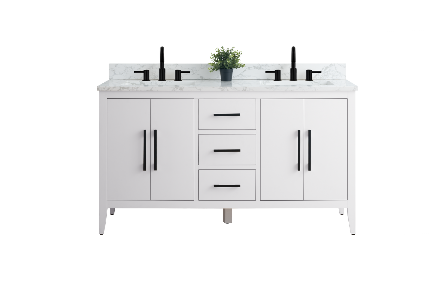 60 Inch Double Sink Bathroom Vanity in White with Marble Countertop - Vanity Art VA9060-DW