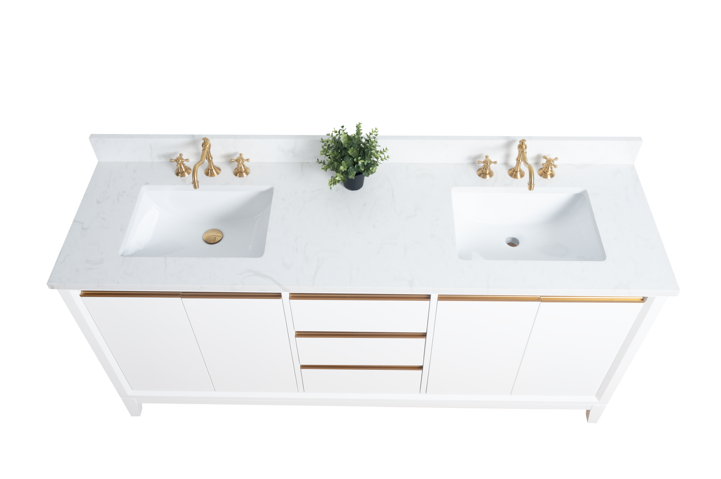 72 Inch Double Sink Bathroom Vanity in White with Marble Countertop - Vanity Art VA8072-DW