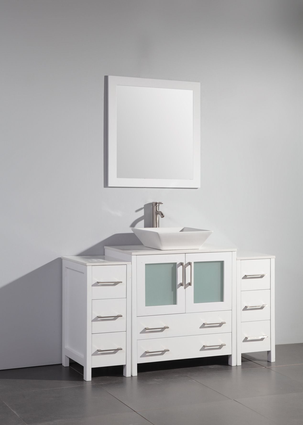 54 Inch Single Sink Bathroom Vanity in White with Marble Countertop - Vanity Art VA3130-54W