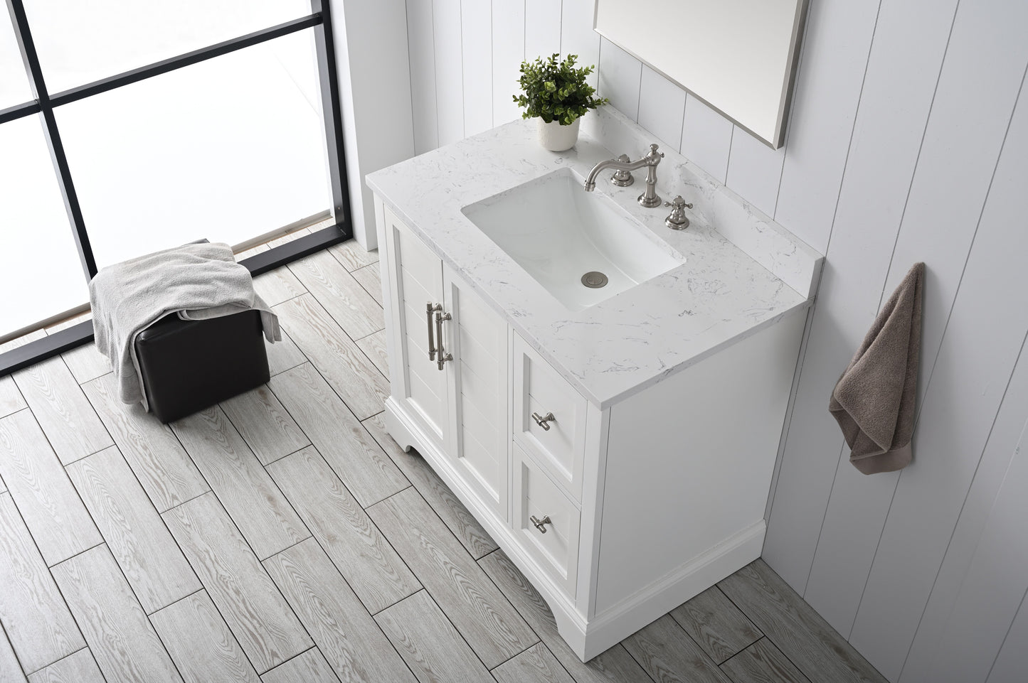 36 Inch Single Sink Bathroom Vanity in White with Marble Countertop & Backsplash - Vanity Art VA5036-W