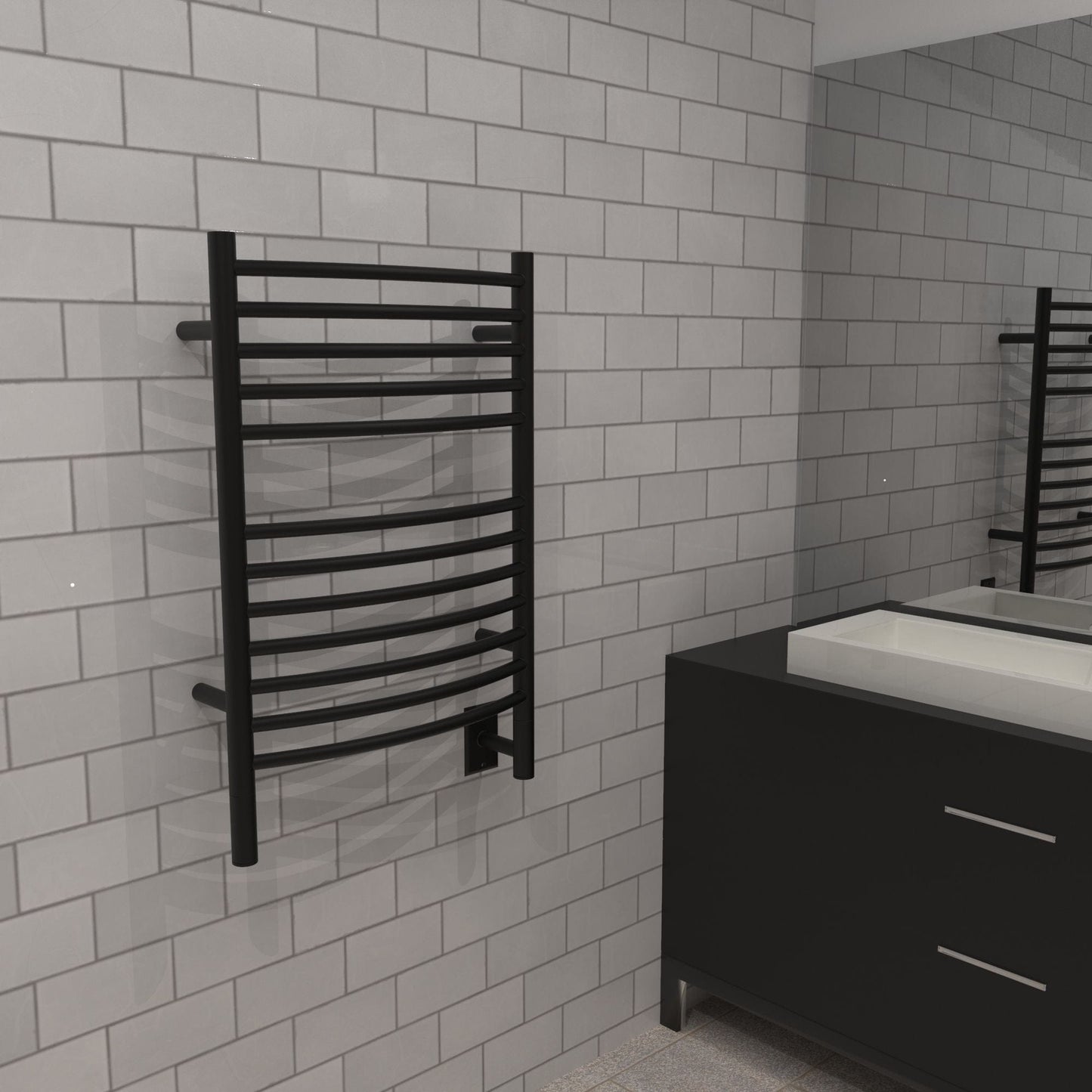 Amba ECMB Amba Jeeves Model E Curved 12 Bar Hardwired Towel Warmer in Matte Black - ECMB