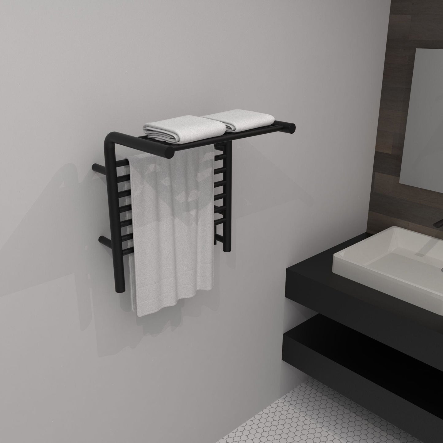 Amba MSMB Amba Jeeves Model M Shelf 11 Bar Hardwired Towel Warmer in Matte Black - MSMB