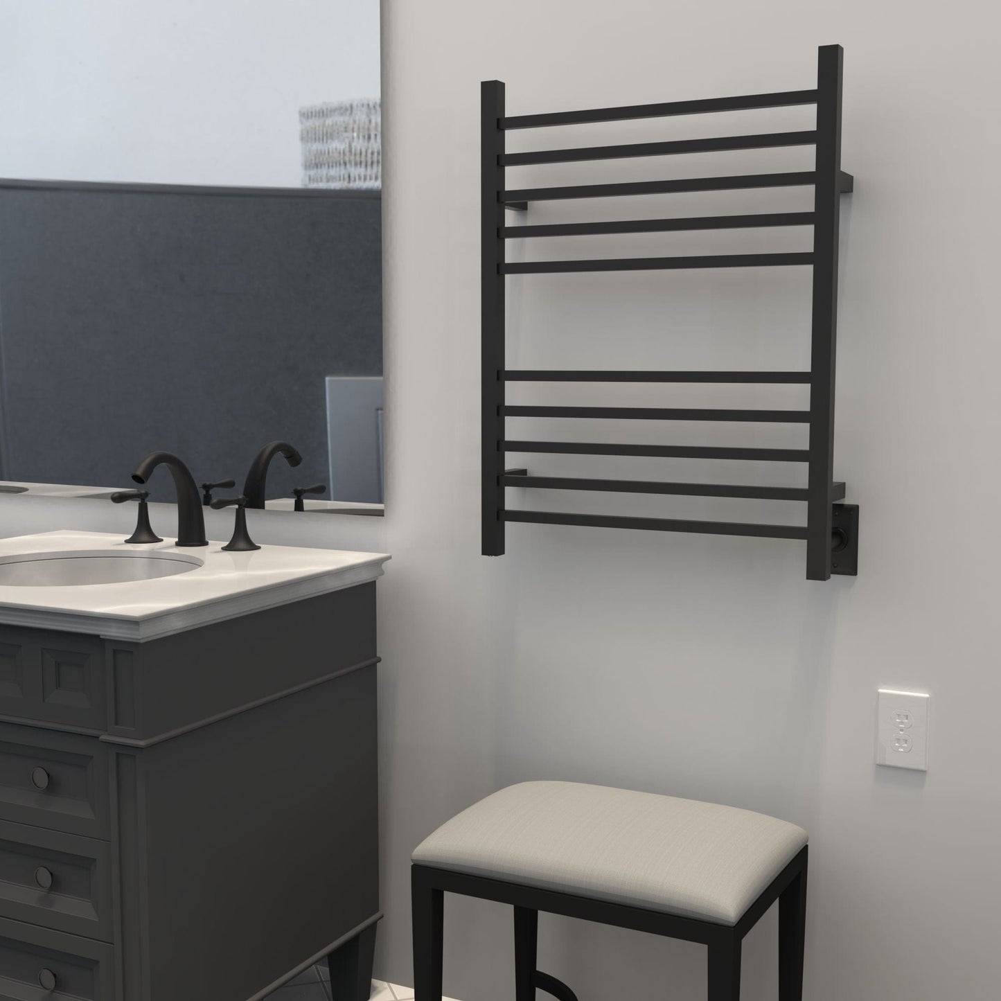 Amba RSWH-MB Amba Radiant Square Hardwired + Plug-in Combo 10 Bar Towel Warmer in Matte Black - RSWH-MB