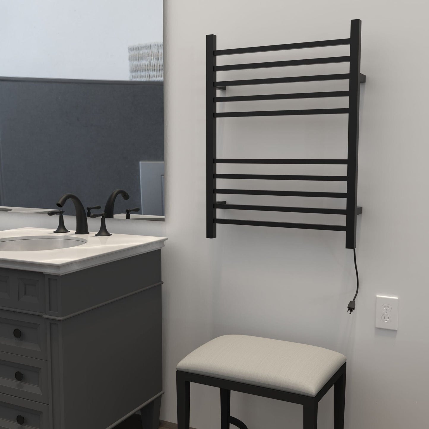 Amba RSWH-MB Amba Radiant Square Hardwired + Plug-in Combo 10 Bar Towel Warmer in Matte Black - RSWH-MB