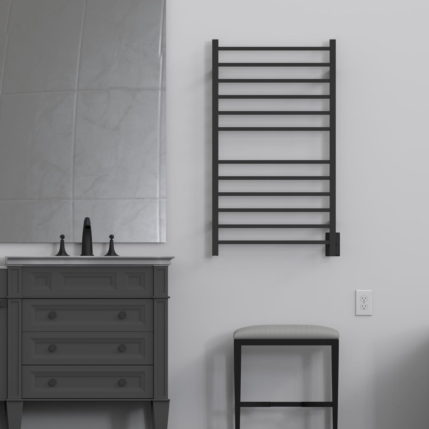 Amba RSWHL-MB Amba Radiant Large Square Hardwired + Plug-in Combo 12 Bar Towel Warmer in Matte Black - RSWHL-MB