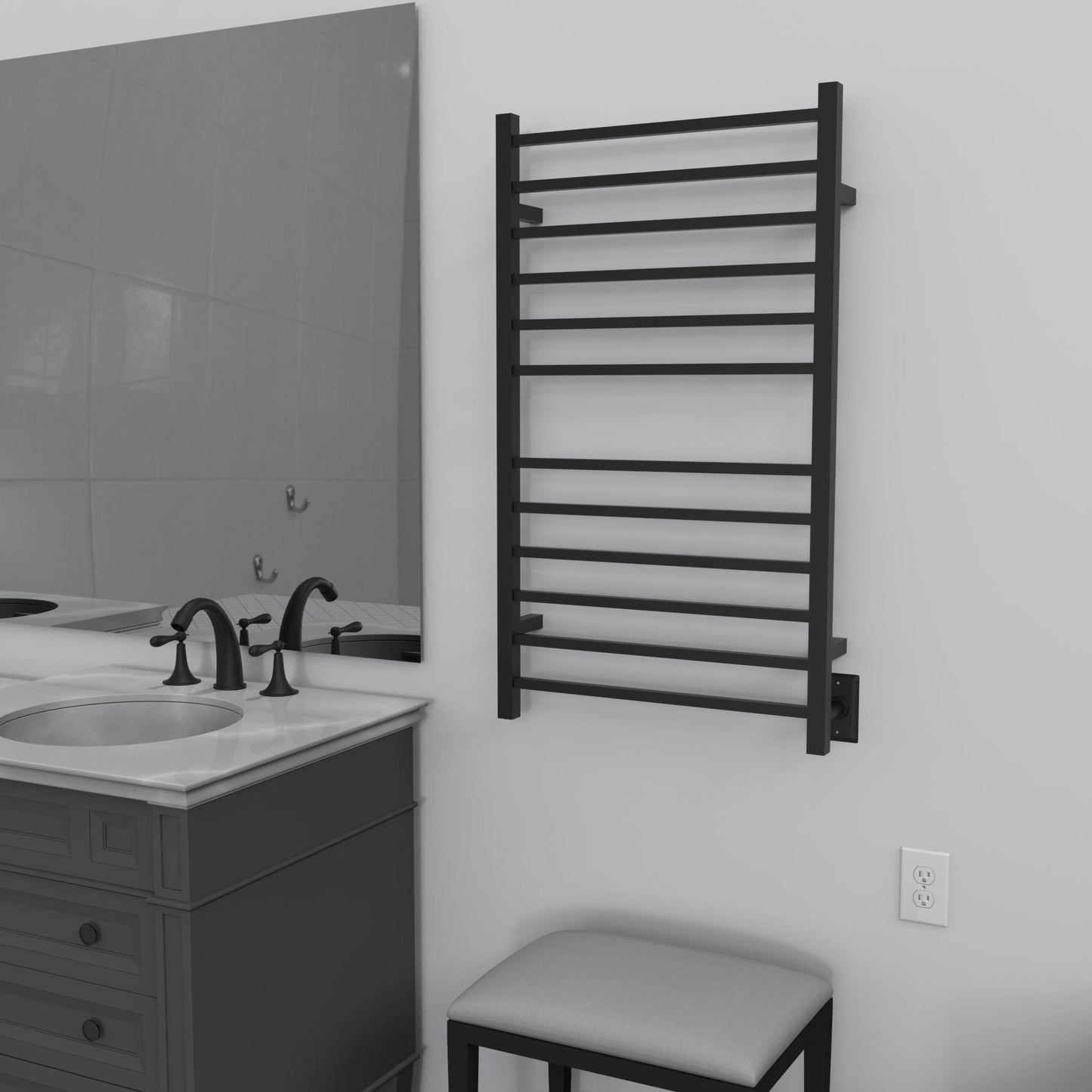 Amba RSWHL-MB Amba Radiant Large Square Hardwired + Plug-in Combo 12 Bar Towel Warmer in Matte Black - RSWHL-MB