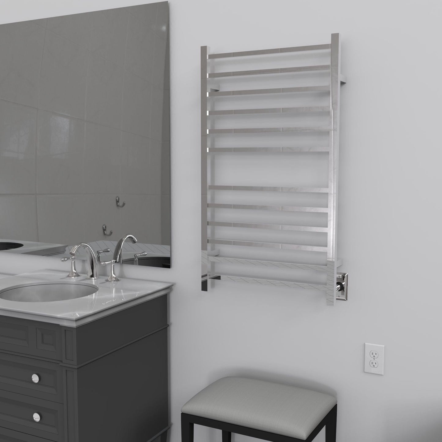 Amba RSWHL-P Amba Radiant Large Square Hardwired + Plug-in Combo 12 Bar Towel Warmer in Polished - RSWHL-P