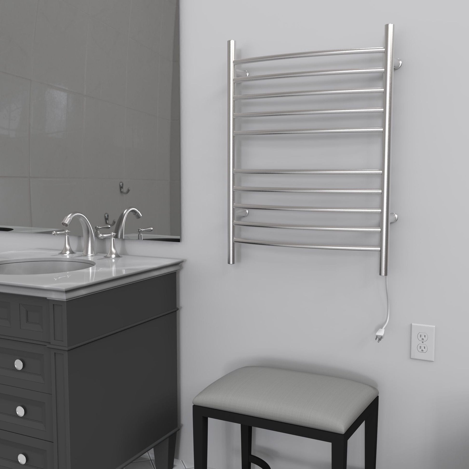 Amba RWH-CB Amba Radiant Hardwired + Plug-in Combo Curved 10 Bar Towel Warmer in Brushed - RWH-CB