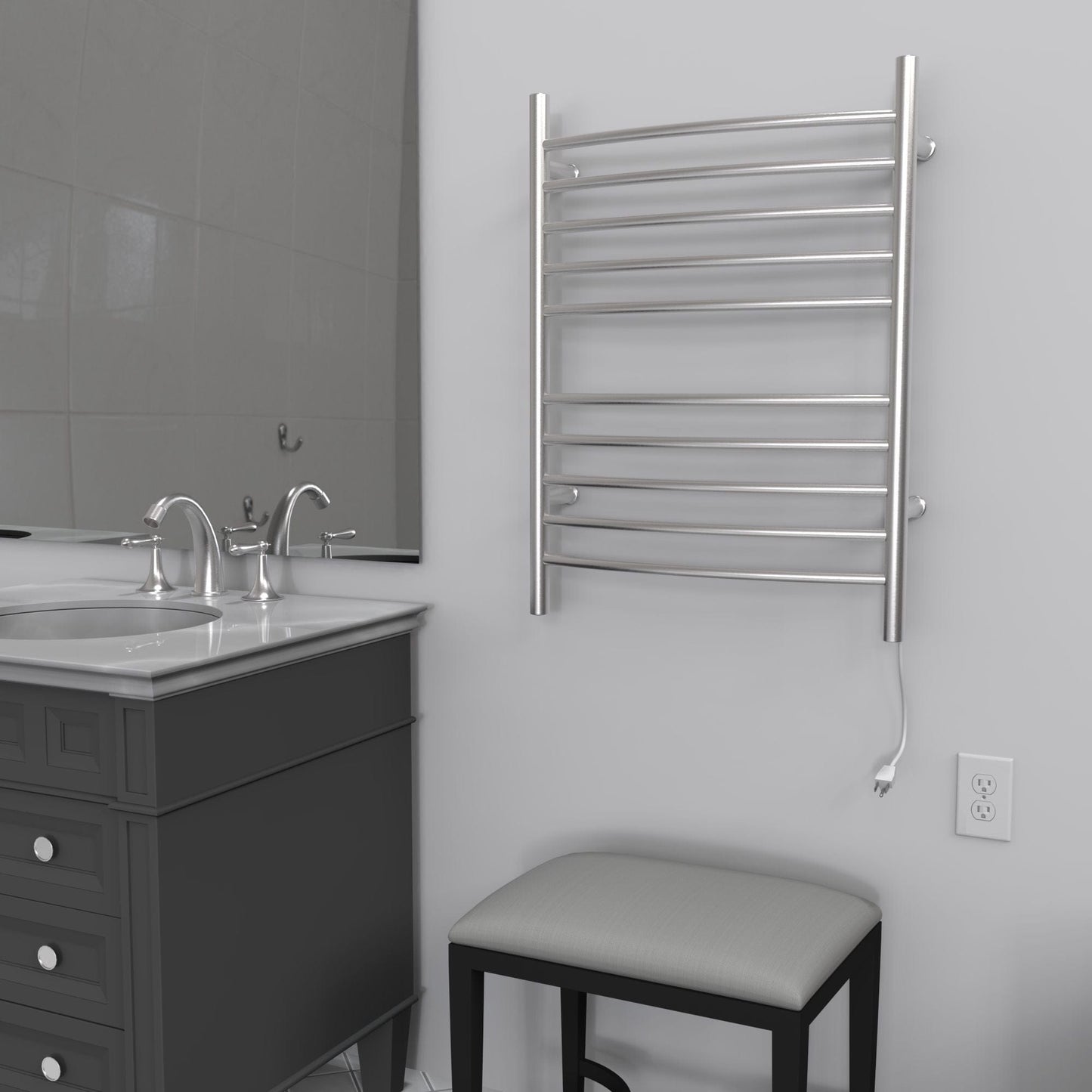 Amba RWH-CB Amba Radiant Hardwired + Plug-in Combo Curved 10 Bar Towel Warmer in Brushed - RWH-CB