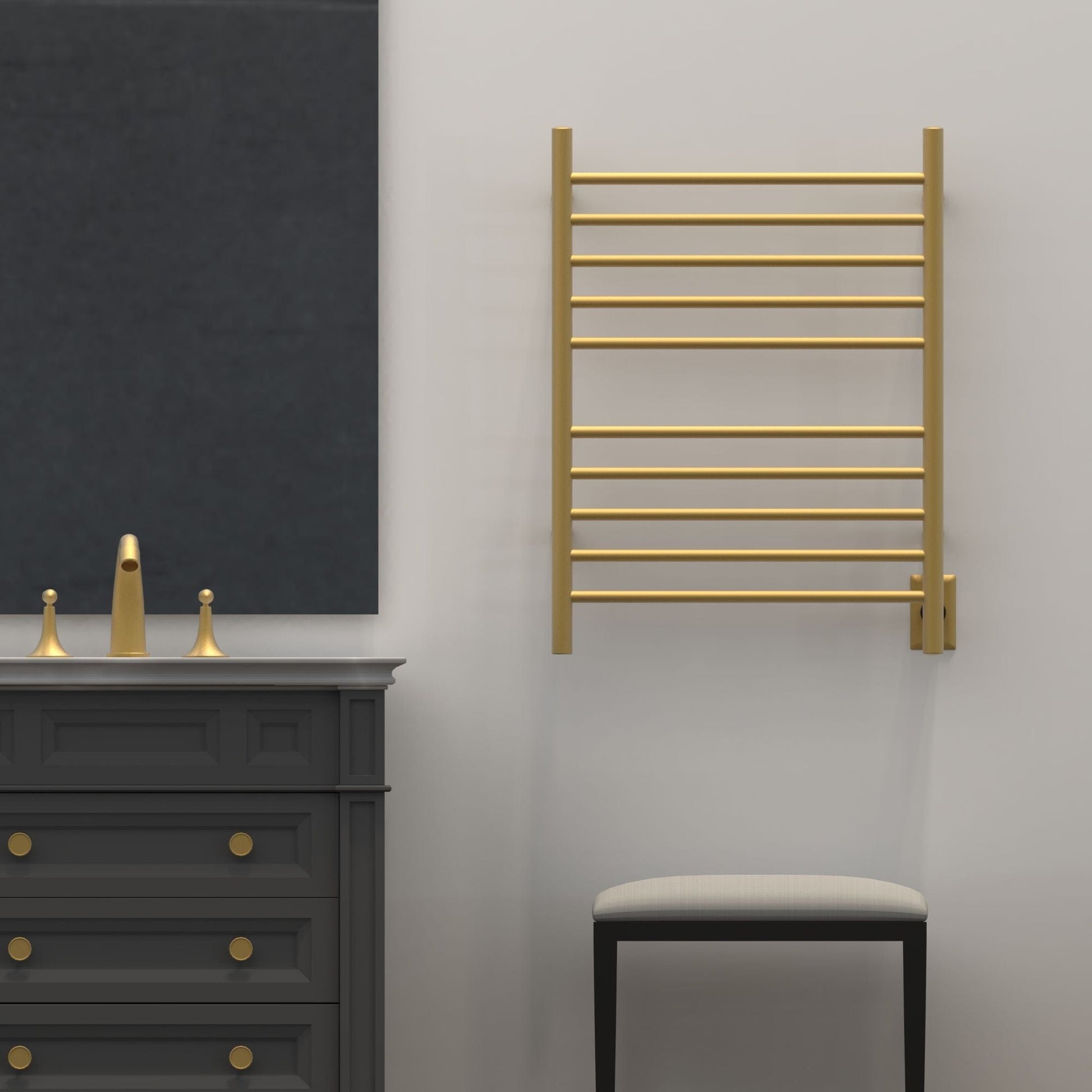 Amba RWH-SSB Amba Radiant Hardwired + Plug-in Combo Straight 10 Bar Towel Warmer in Satin Brass - RWH-SSB