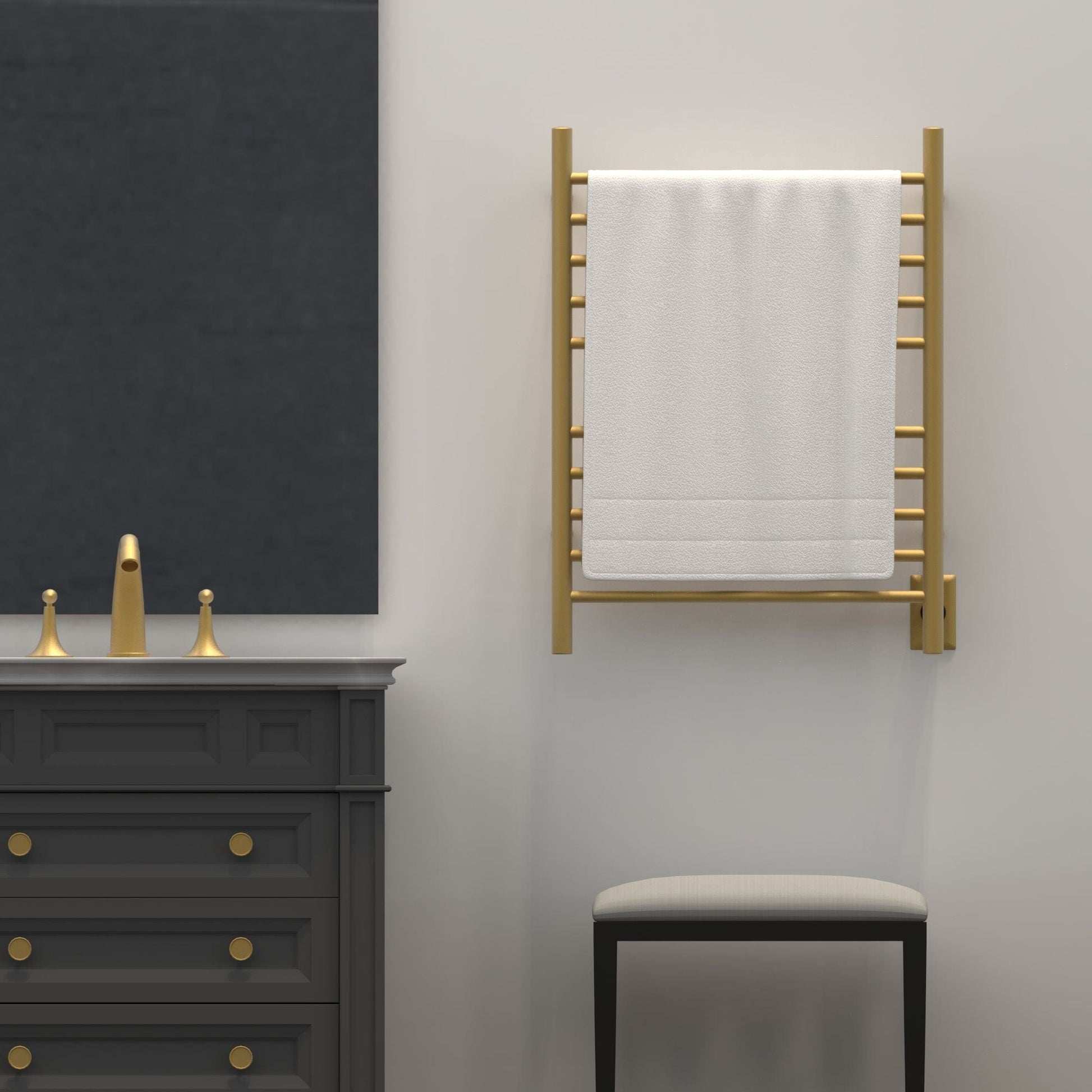 Amba RWH-SSB Amba Radiant Hardwired + Plug-in Combo Straight 10 Bar Towel Warmer in Satin Brass - RWH-SSB