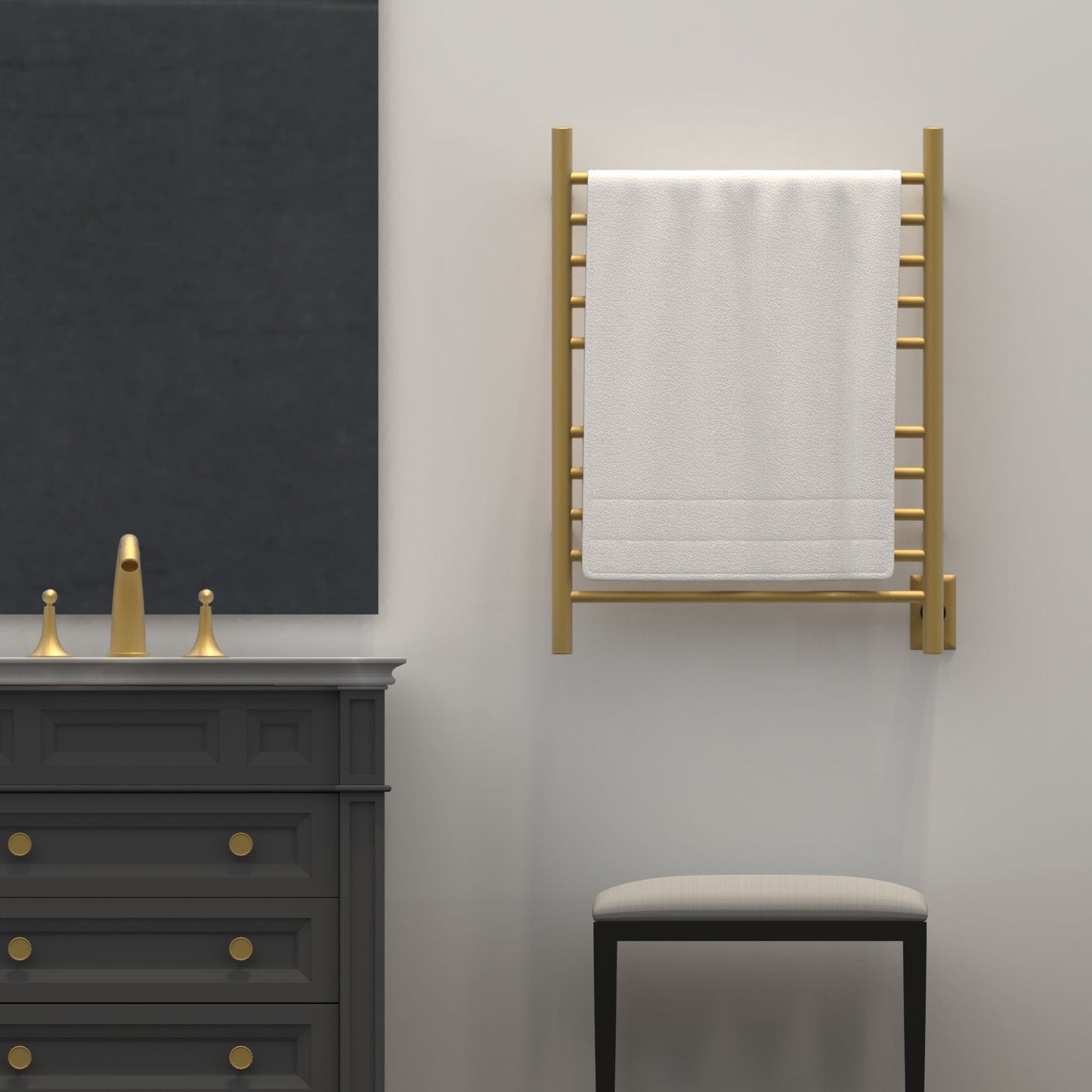 Amba RWH-SSB Amba Radiant Hardwired + Plug-in Combo Straight 10 Bar Towel Warmer in Satin Brass - RWH-SSB