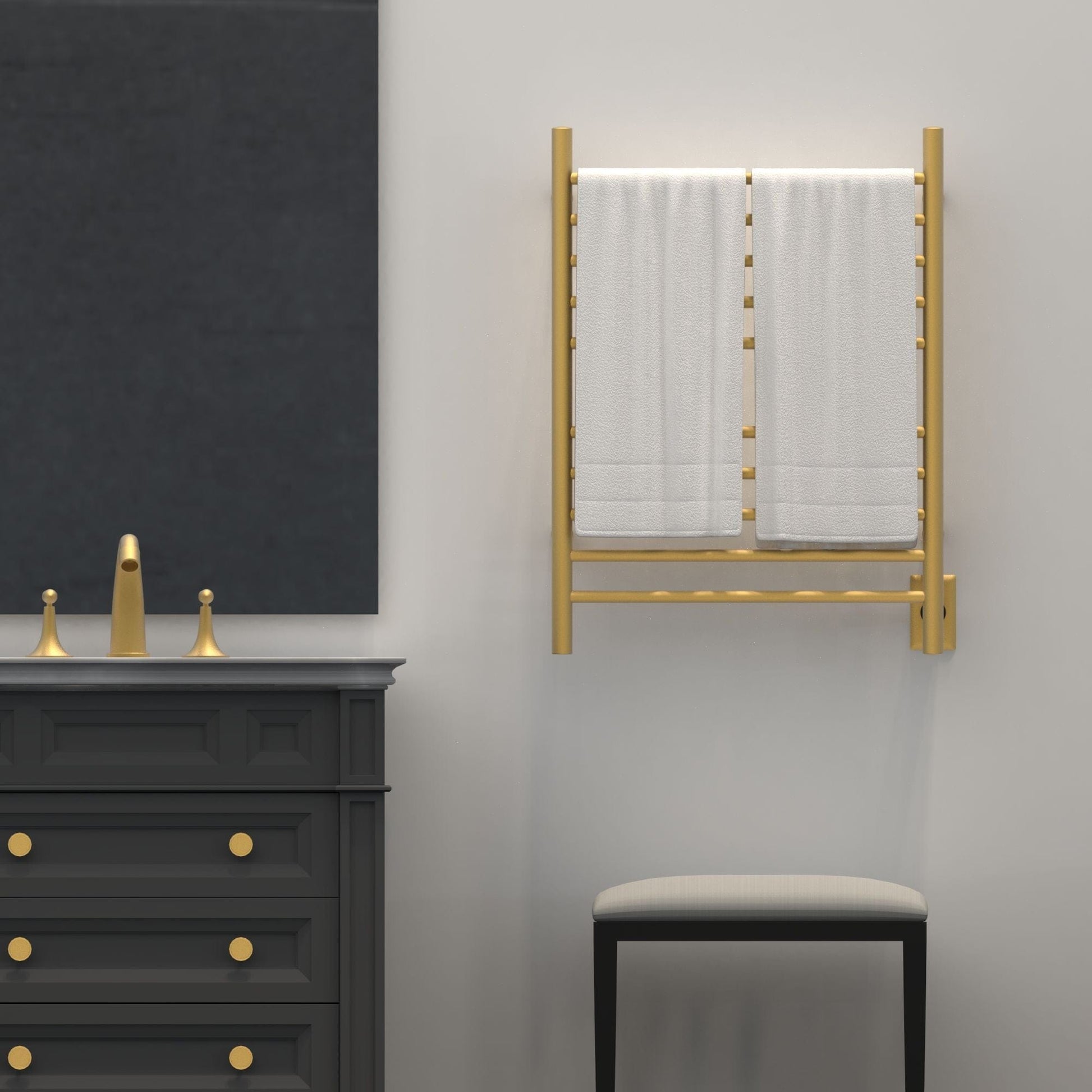 Amba RWH-SSB Amba Radiant Hardwired + Plug-in Combo Straight 10 Bar Towel Warmer in Satin Brass - RWH-SSB