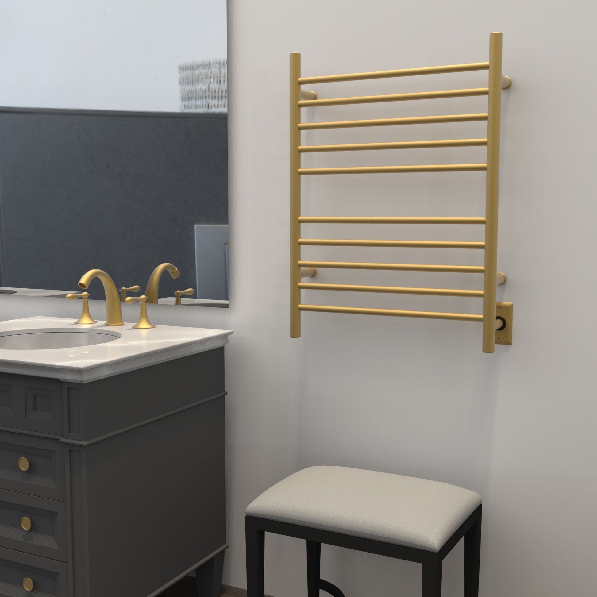 Amba RWH-SSB Amba Radiant Hardwired + Plug-in Combo Straight 10 Bar Towel Warmer in Satin Brass - RWH-SSB