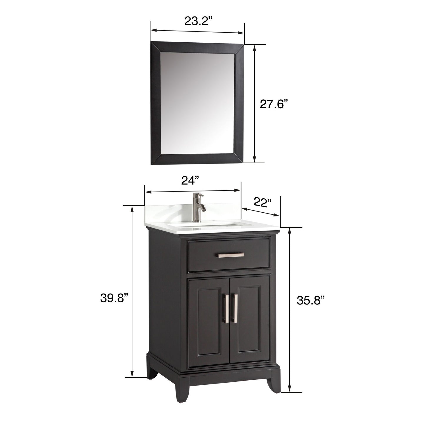 24 Inch Single Sink Bathroom Vanity in Espresso with White Marble Countertop - Vanity Art VA1024E