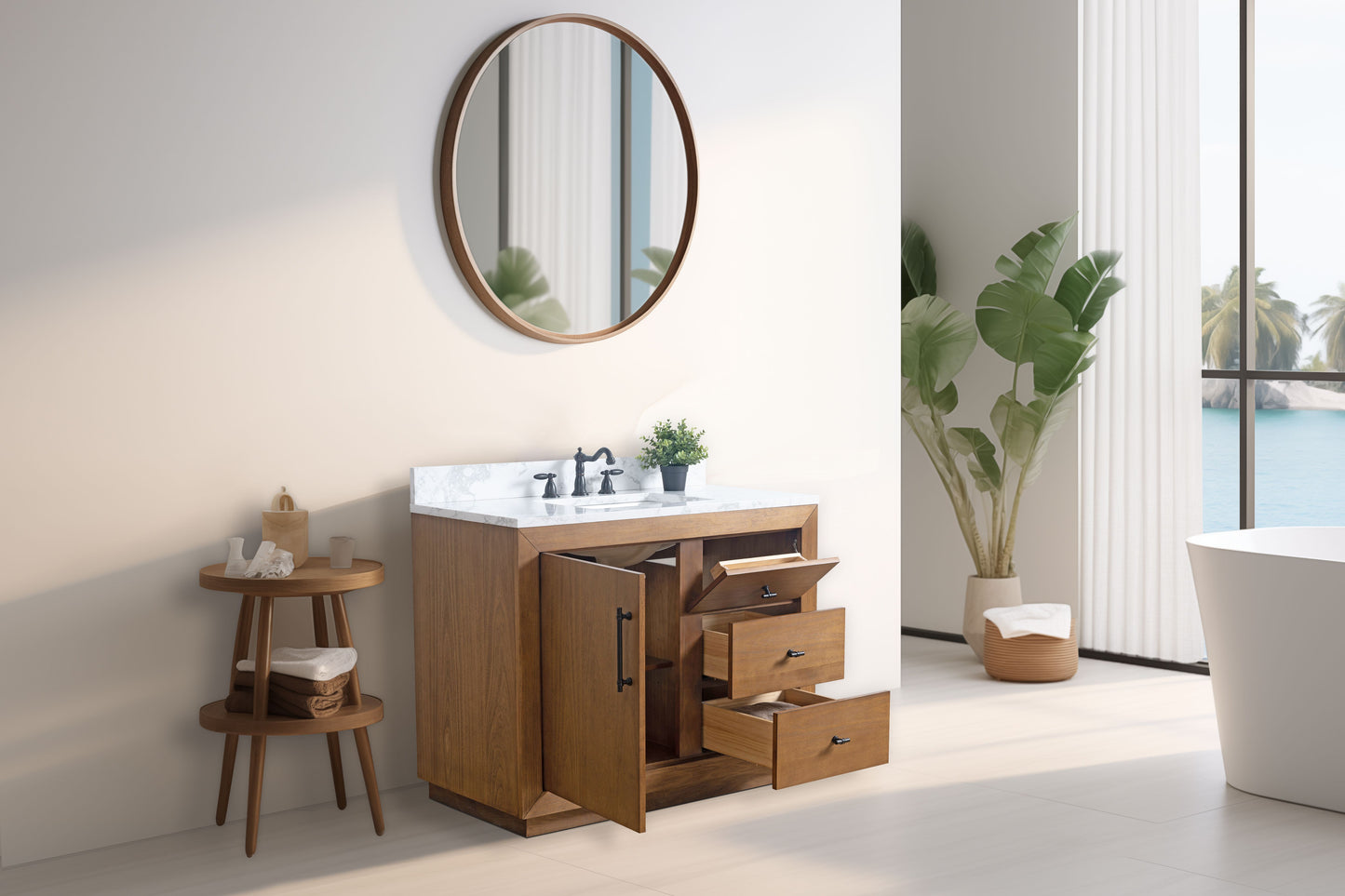 42 Inch Single Sink Bathroom Vanity in Tan with Marble Countertop - Vanity Art VA7042-T-ET