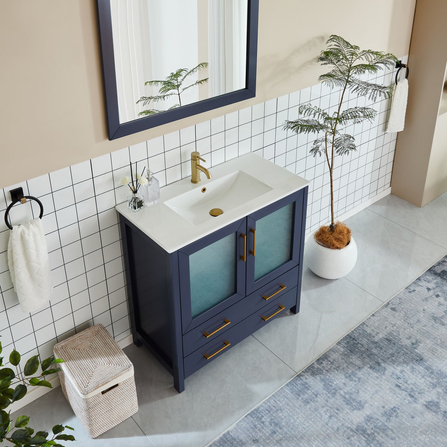 36 Inch Single Sink Bathroom Vanity in Blue with Ceramic Countertop - Vanity Art VA3036B