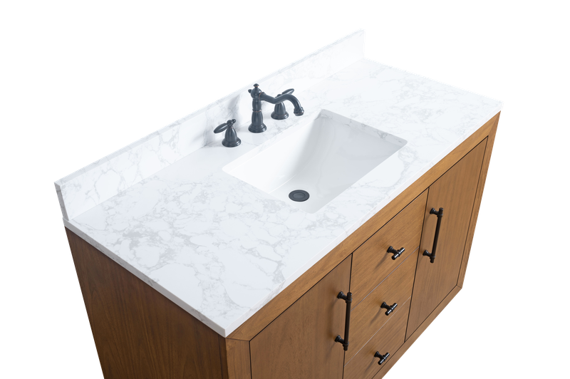 48 Inch Single Sink Bathroom Vanity in Tan with Marble Countertop - Vanity Art VA7048-T-ET