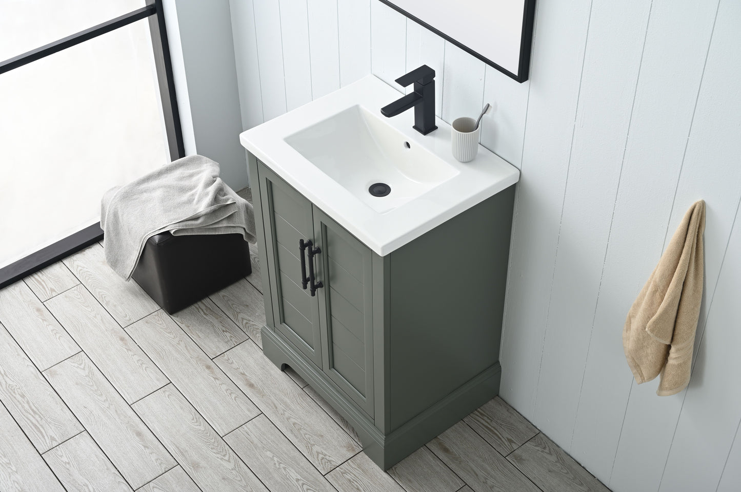 24 Inch Single Sink Bathroom Vanity in Vintage Green with Ceramic Sink and Countertop - Vanity Art VA5024-VG