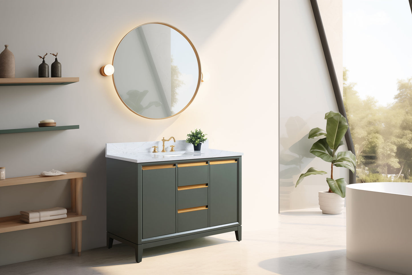 48 Inch Single Sink Bathroom Vanity in Vintage Green with Marble Countertop - Vanity Art VA8048-VG