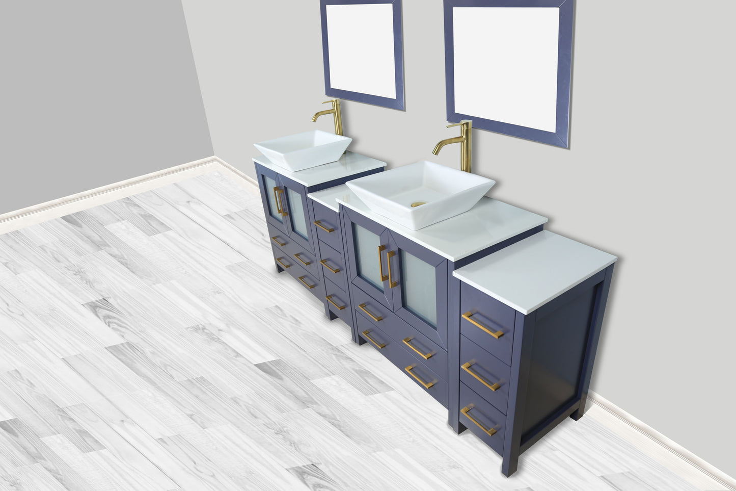 84 Inch Double Sink Bathroom Vanity in Blue with Marble Countertop - Vanity Art VA3130-84B