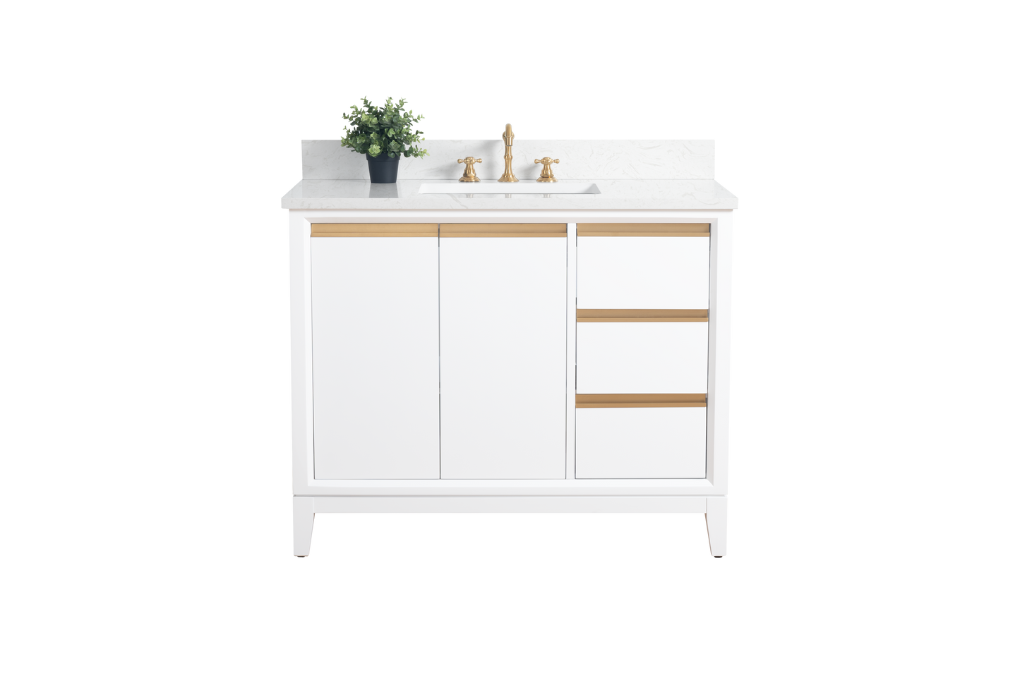 42 Inch Single Sink Bathroom Vanity in White with Marble Countertop - Vanity Art VA8042-W