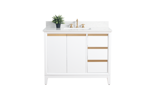 42 Inch Single Sink Bathroom Vanity in White with Marble Countertop - Vanity Art VA8042-W