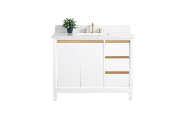 42 Inch Single Sink Bathroom Vanity in White with Marble Countertop - Vanity Art VA8042-W