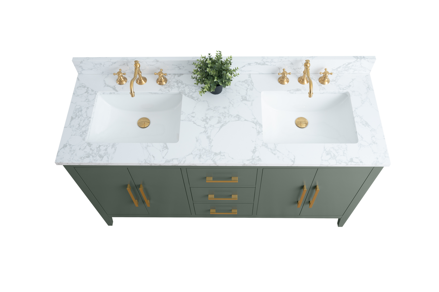 60 Inch Double Sink Bathroom Vanity in Vintage Green with Marble Countertop - Vanity Art VA9060-DVG