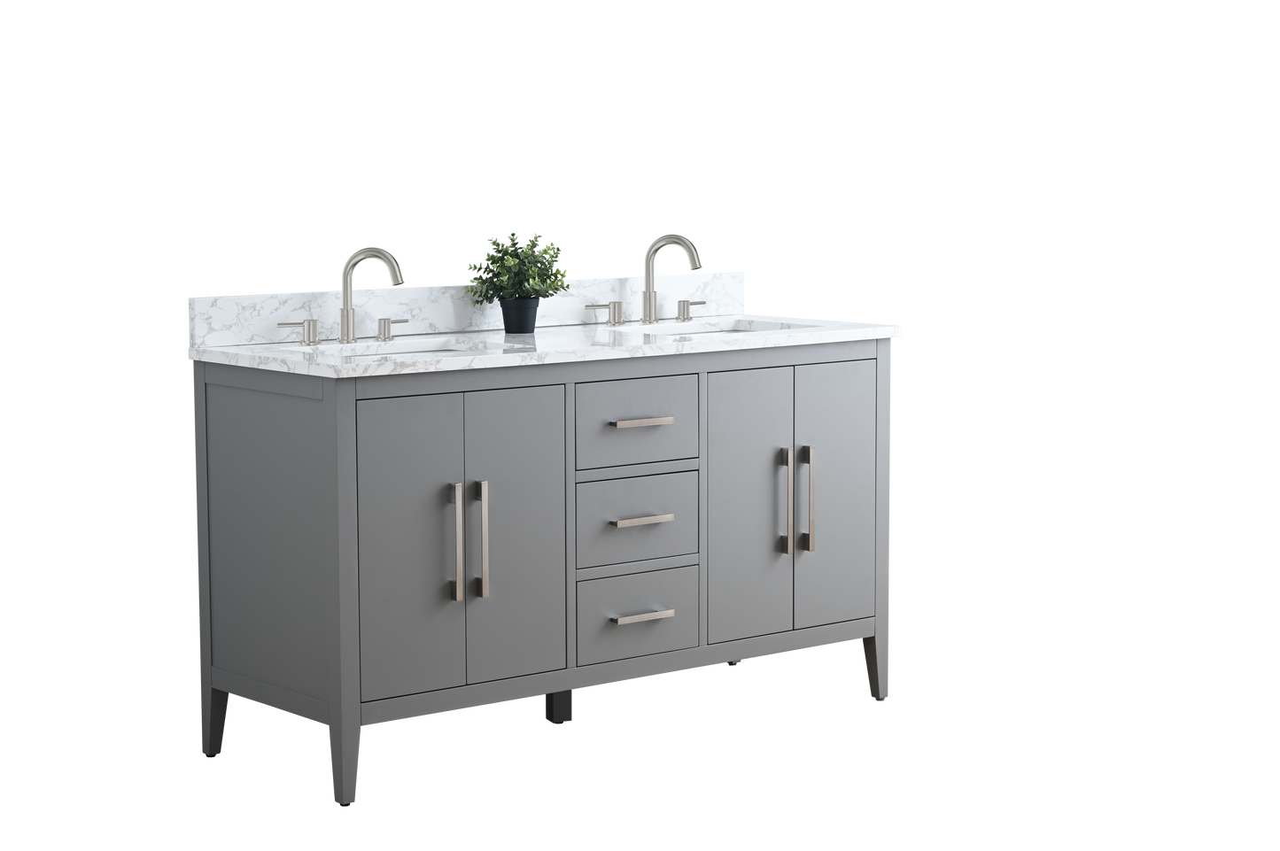 60 Inch Double Sink Bathroom Vanity in Cashmere Gray with Marble Countertop - Vanity Art VA9060-DG