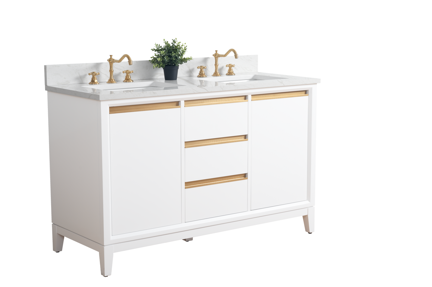 54 Inch Double Sink Bathroom Vanity in White with Marble Countertop - Vanity Art VA8054-DW