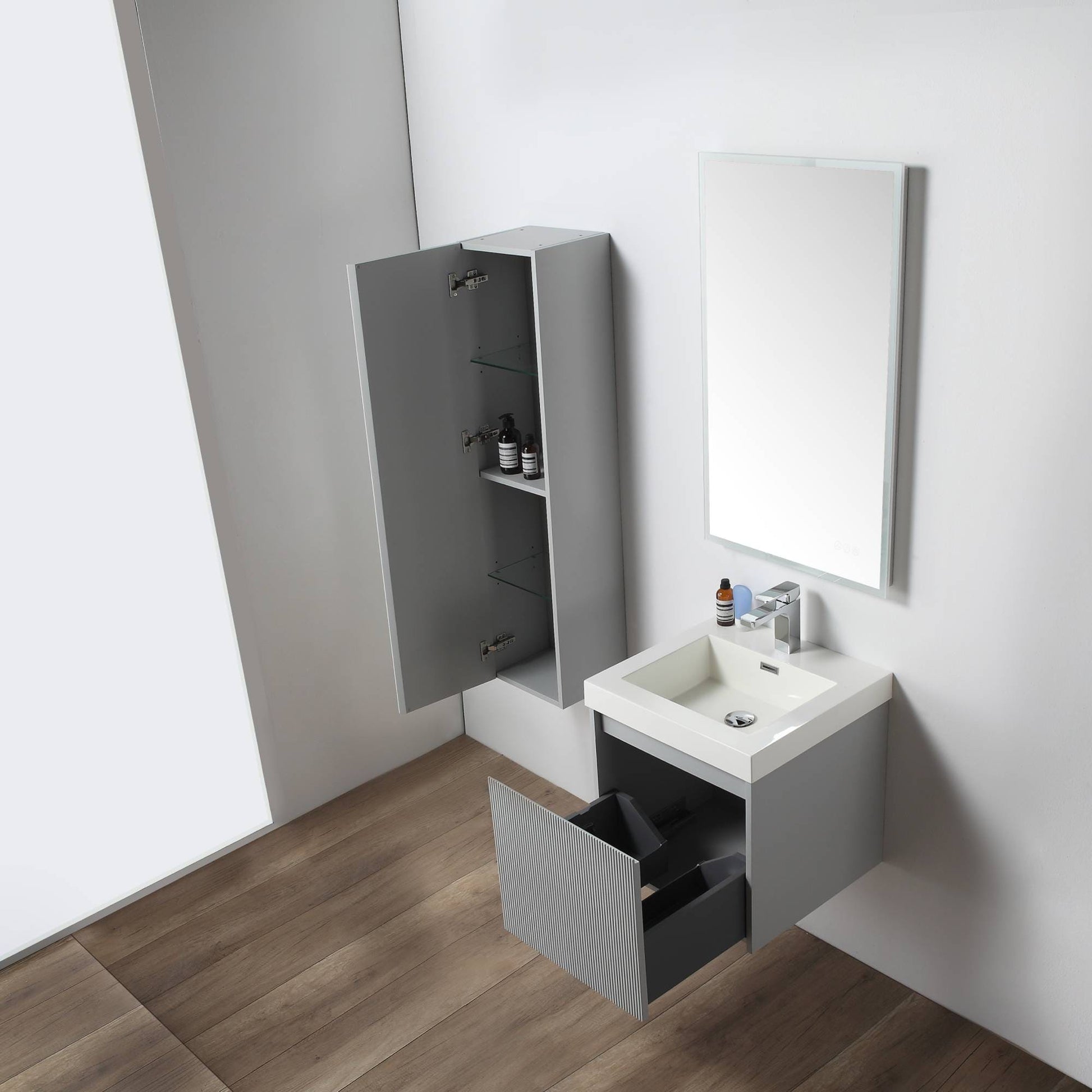 Blossom 028 20 15 A SC Blossom 20" Floating Bathroom Vanity with Sink & Side Cabinet - Light Gray 028 20 15 A SC