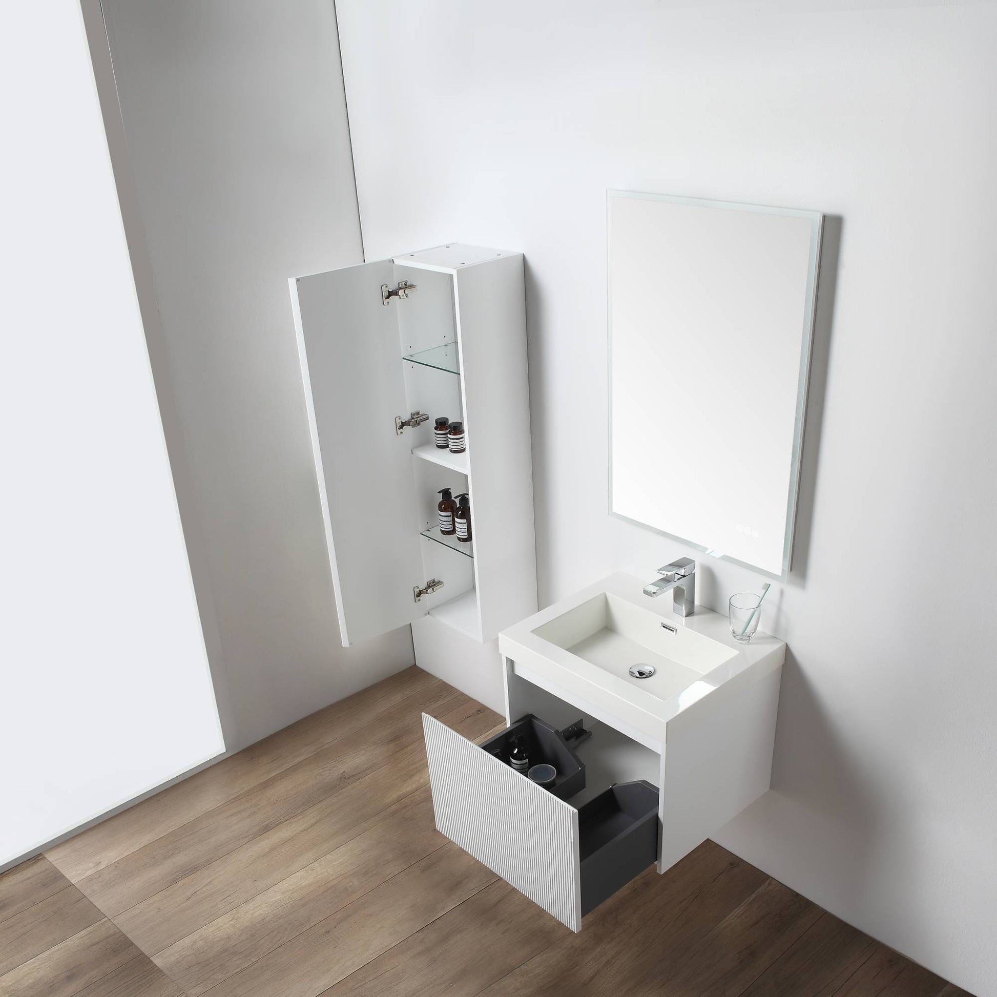 Blossom 028 24 01 A SC Blossom 24" Floating Bathroom Vanity with Sink & Side Cabinet - Matte White 028 24 01 A SC