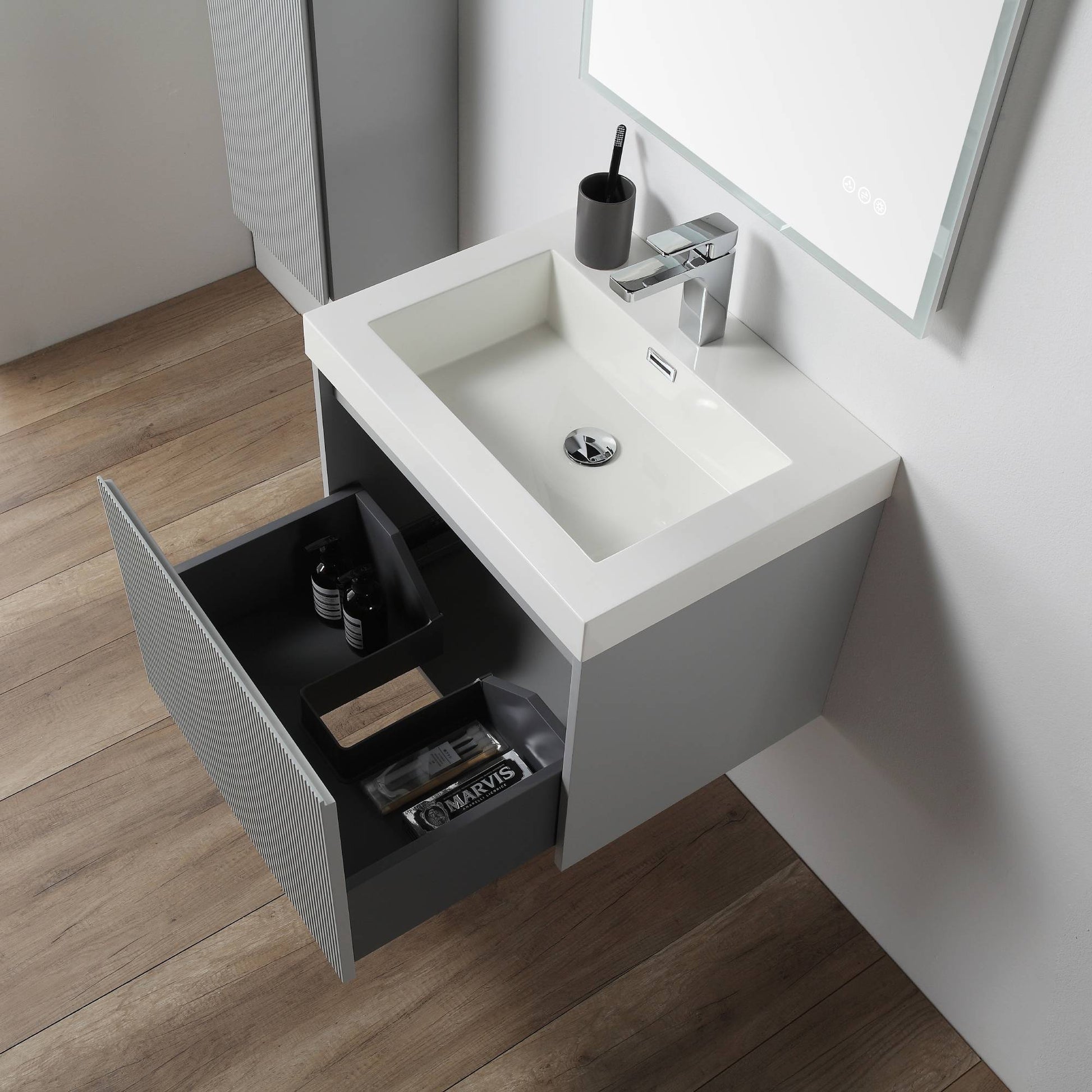 Blossom 028 24 15 A SC Blossom 24" Floating Bathroom Vanity with Sink & Side Cabinet - Light Gray 028 24 15 A SC