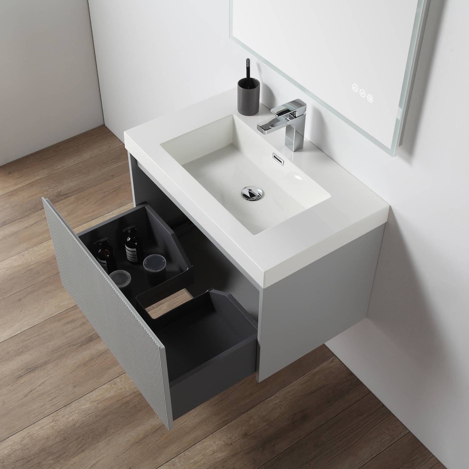 Blossom 028 30 15 A SC Blossom 30" Floating Bathroom Vanity with Sink & Side Cabinet - Light Gray 028 30 15 A SC