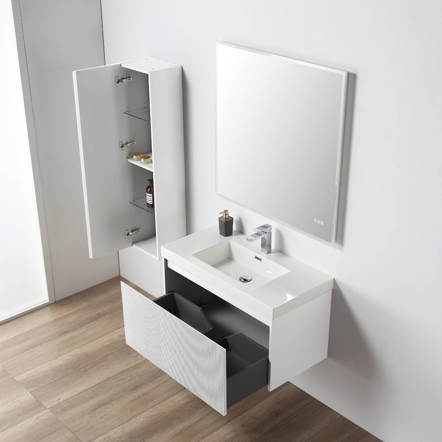 Blossom 028 36 01 A SC Blossom 36" Floating Bathroom Vanity with Sink & Side Cabinet - Matte White 028 36 01 A SC