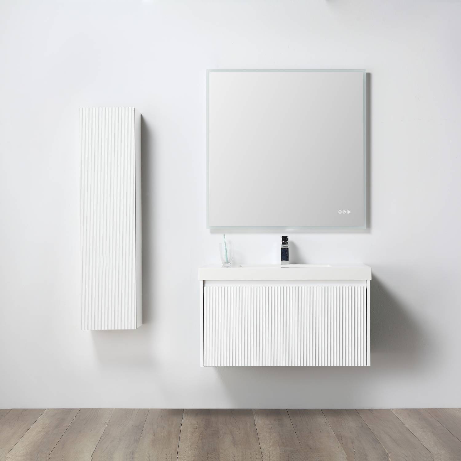 Blossom 028 36 01 A SC Blossom 36" Floating Bathroom Vanity with Sink & Side Cabinet - Matte White 028 36 01 A SC