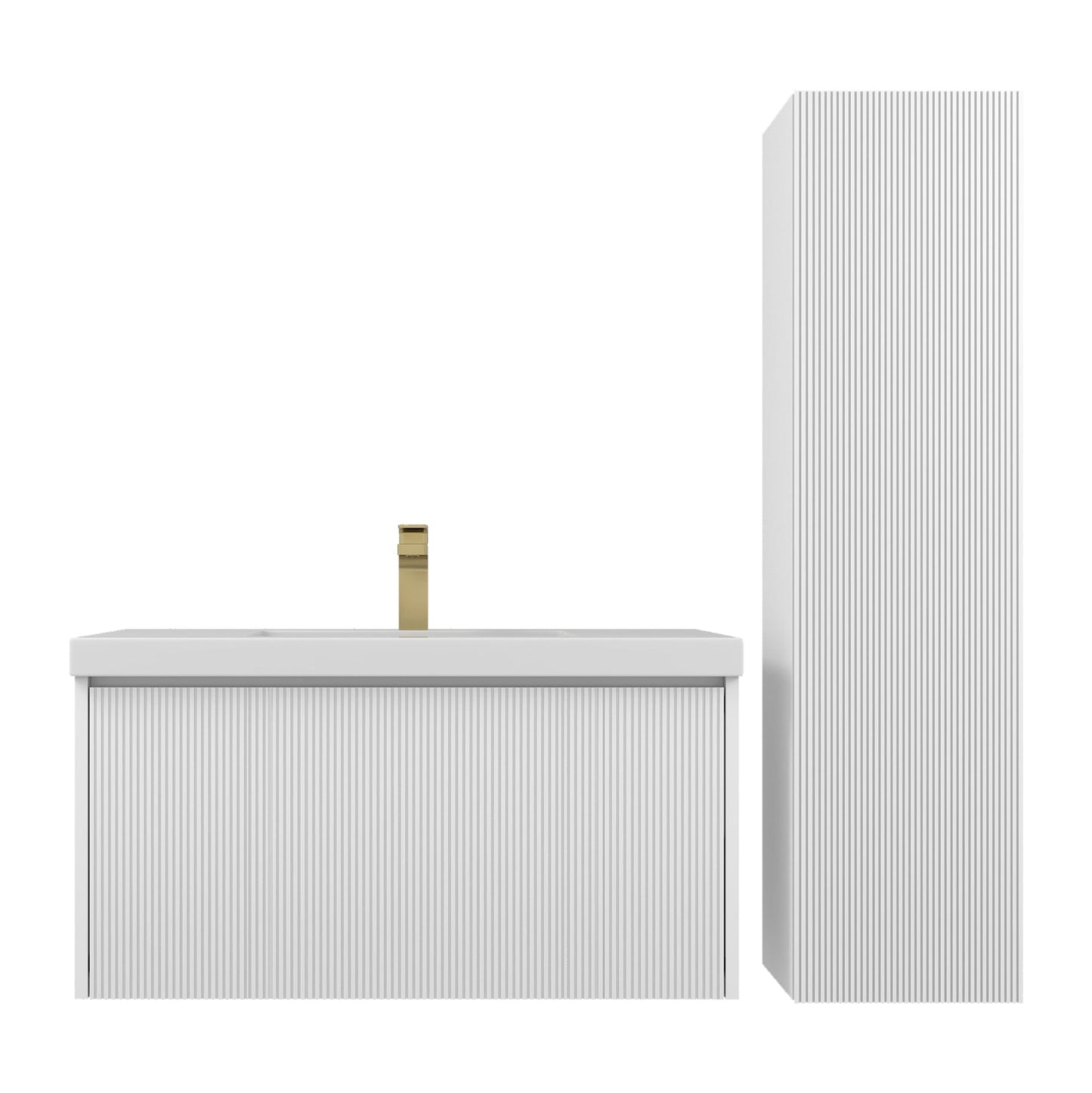 Blossom 028 36 01 A SC Blossom 36" Floating Bathroom Vanity with Sink & Side Cabinet - Matte White 028 36 01 A SC