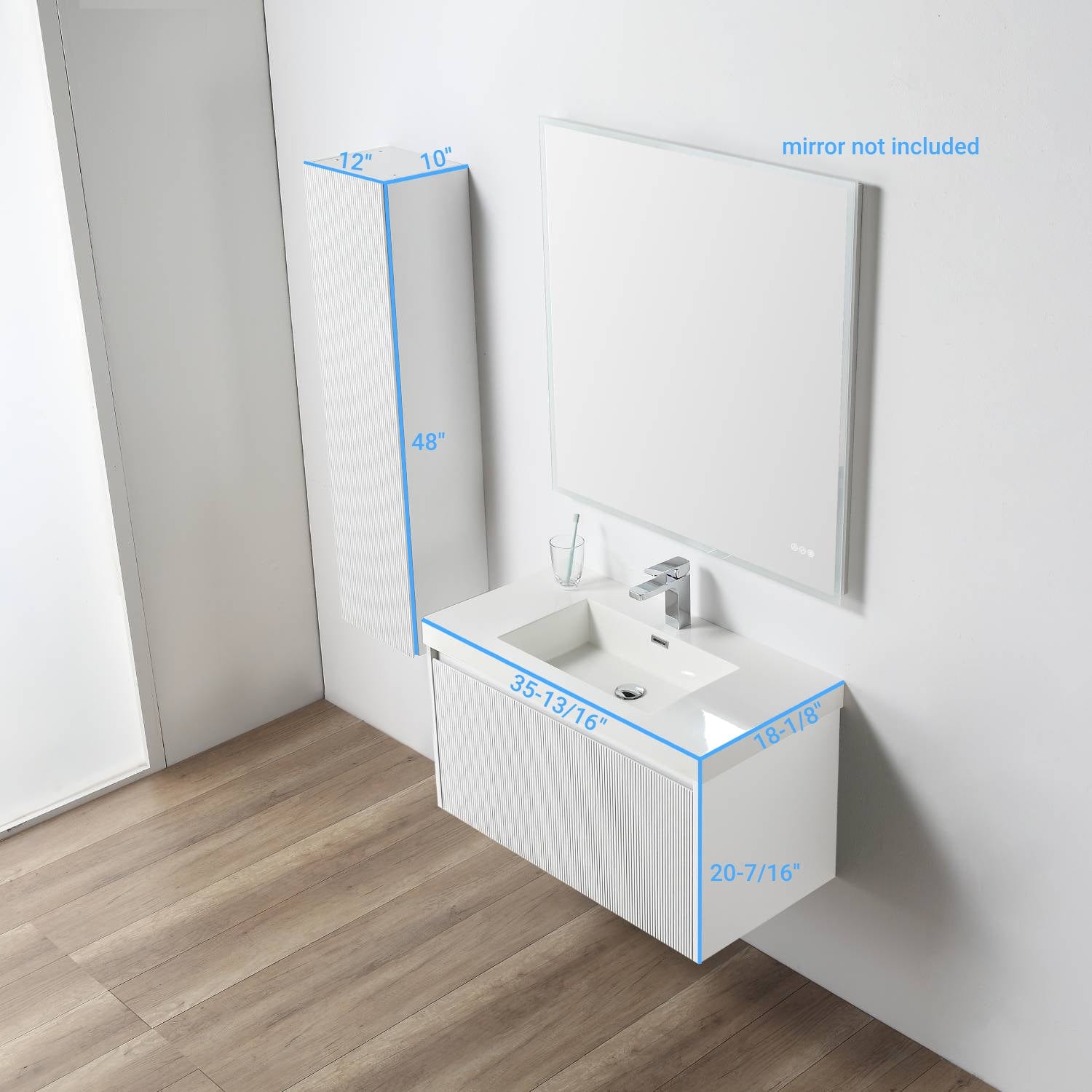 Blossom 028 36 01 A SC Blossom 36" Floating Bathroom Vanity with Sink & Side Cabinet - Matte White 028 36 01 A SC