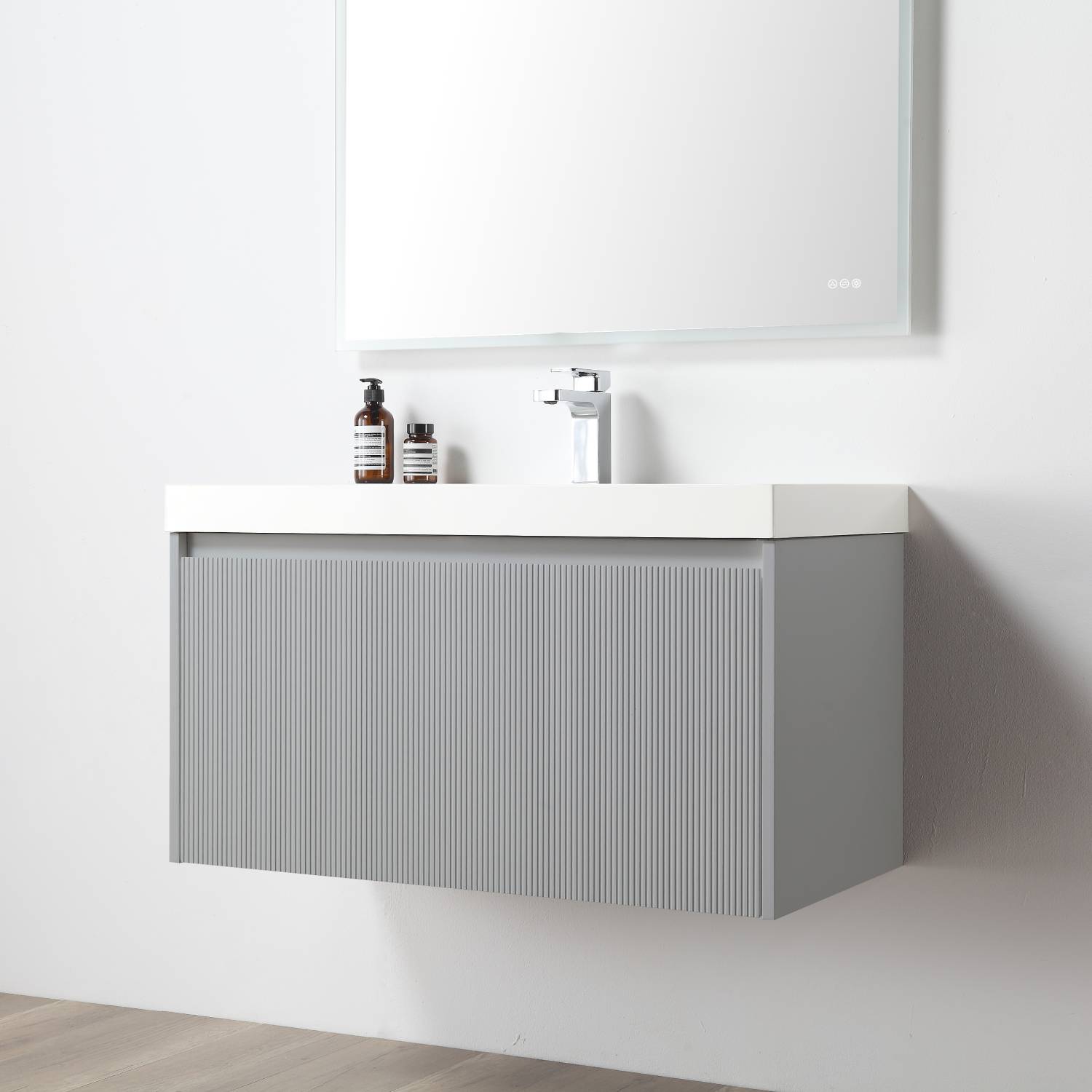 Blossom 028 36 15 A SC Blossom 36" Floating Bathroom Vanity with Sink & Side Cabinet - Light Gray 028 36 15 A SC