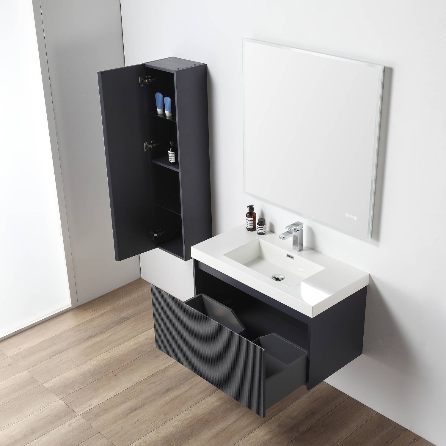 Blossom 028 36 26 A SC Blossom 36" Floating Bathroom Vanity with Sink & Side Cabinet - Night Blue 028 36 26 A SC