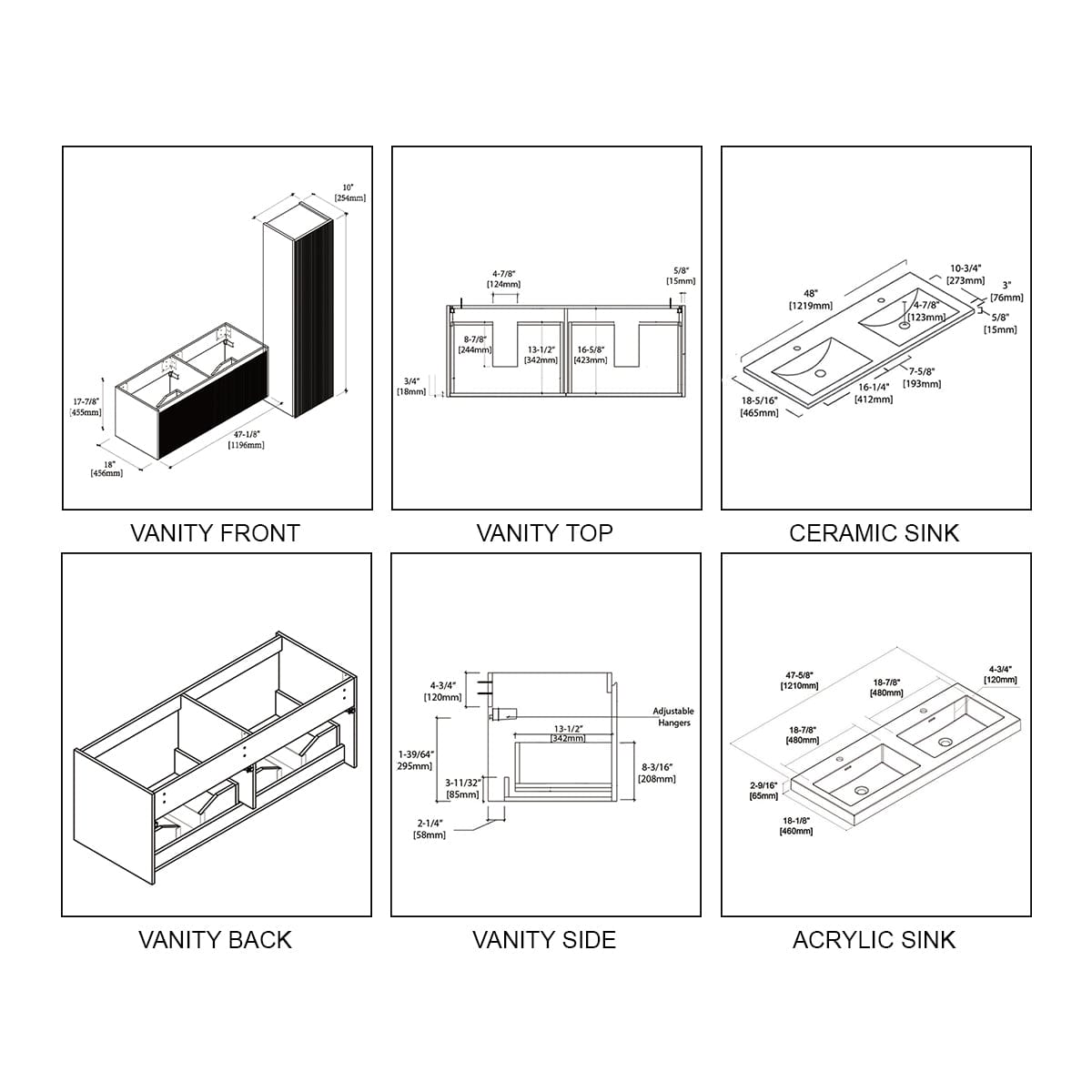 Blossom 028 48 01D A 2SC Blossom 48" Floating Bathroom Vanity with Double Sink & 2 Side Cabinets - Matte White 028 48 01D A 2SC