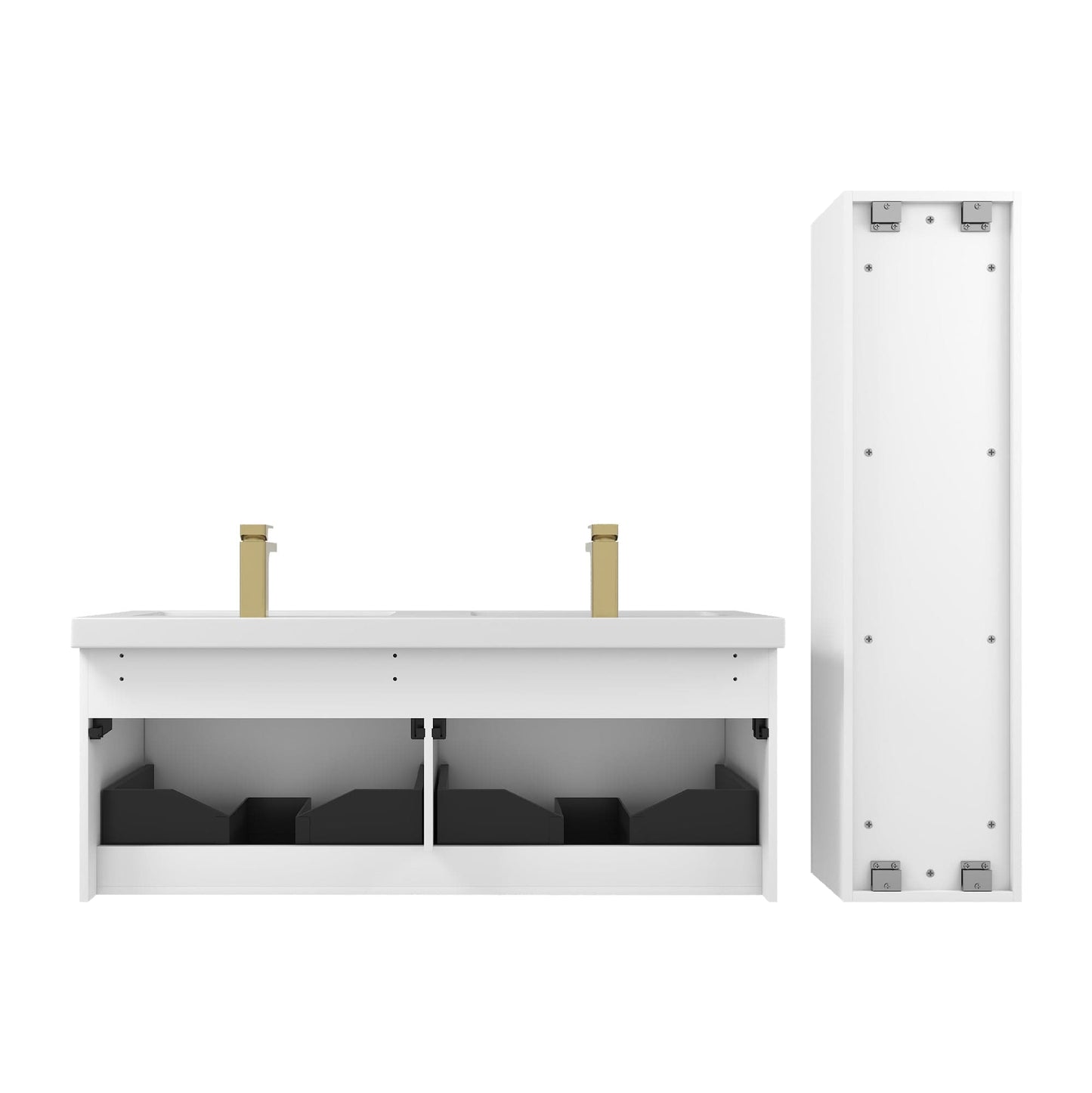 Blossom 028 48 01D A 2SC Blossom 48" Floating Bathroom Vanity with Double Sink & 2 Side Cabinets - Matte White 028 48 01D A 2SC