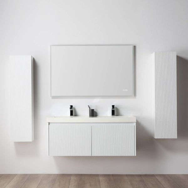 Blossom 028 48 01D A 2SC Blossom 48 Floating Bathroom Vanity with Double Sink & 2 Side Cabinets - Matte White 028 48 01D A 2SC