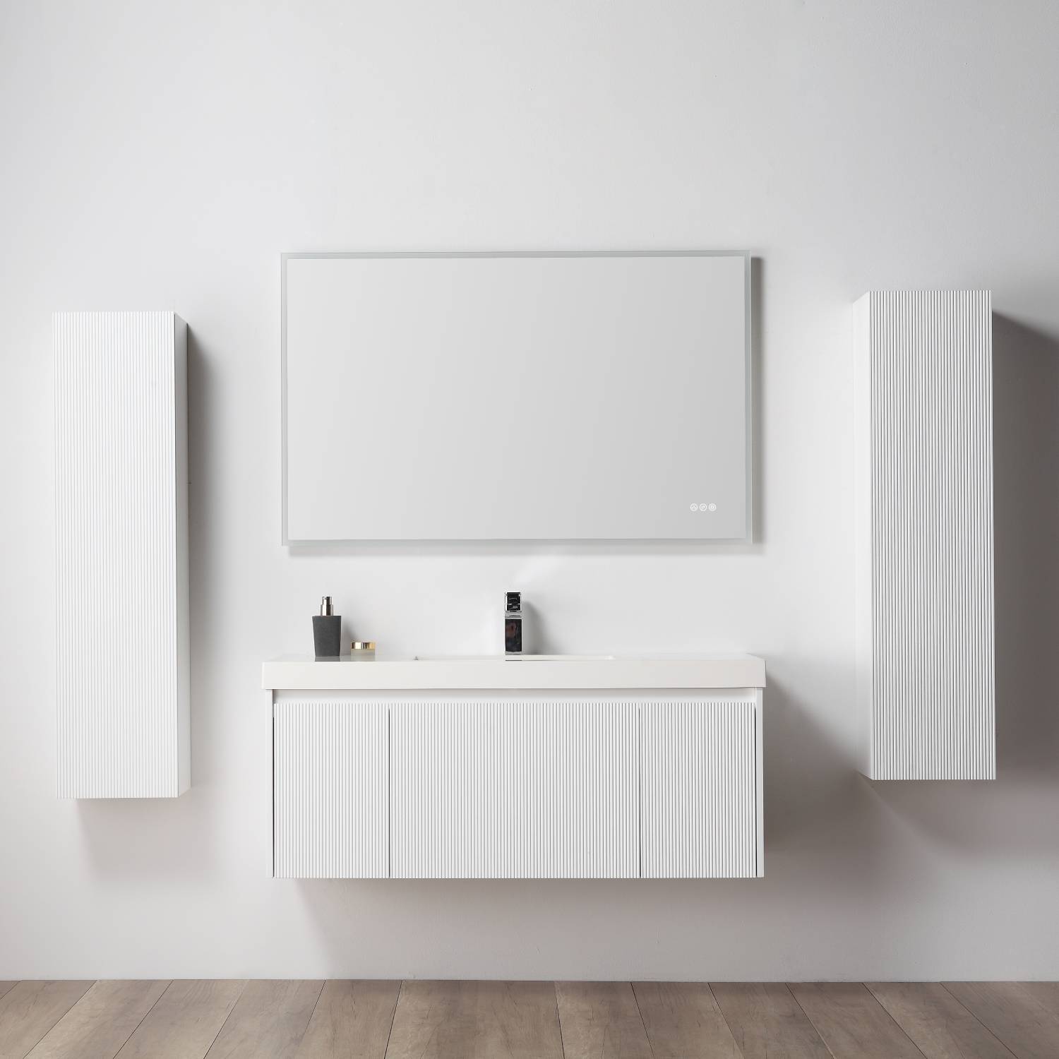 Blossom 028 48 01S A 2SC Blossom 48" Floating Bathroom Vanity with Single Sink & 2 Side Cabinets - Matte White 028 48 01S A 2SC